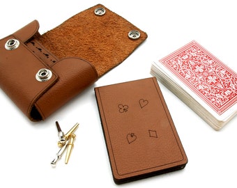 Brown Leather travel cribbage set, British made