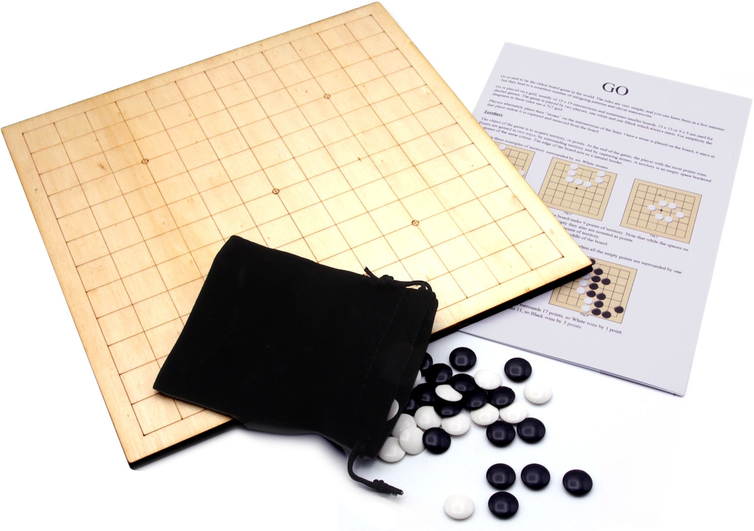 Plateau De Jeu Baduk (Go) En Bois Sculpté Années 70 Avec Pierres Goban Go-Ishi Corée