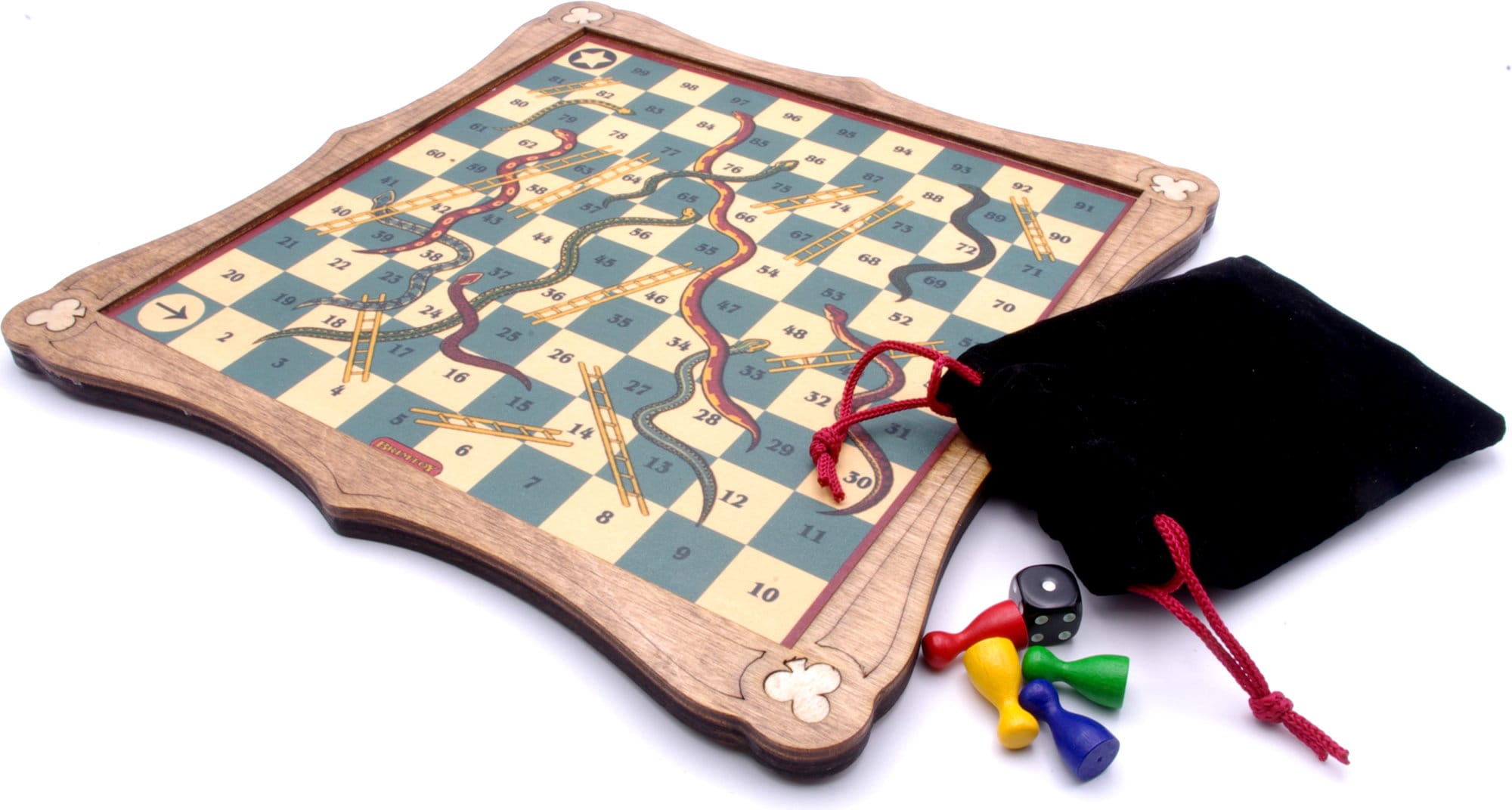 Gamie Wooden Snakes and Ladders Board Game, Conjunto Completo com