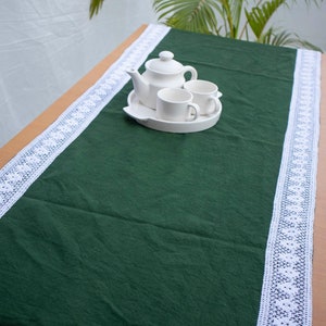 Green Cotton Slub Table Runner - long table runner - Green Table Runner - Christmas Table Runner