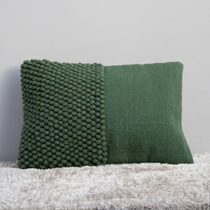 Hand Woven Olive Green Chunky Loops Pillow Cover: Boho Cushion