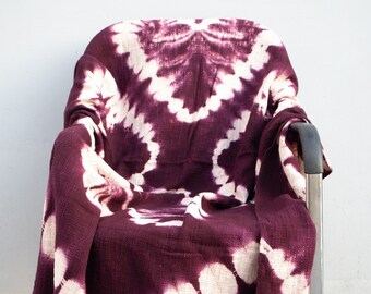 Wine Color Tie Dye Cotton Throw Blanket with Fringes (52x72 Inch)