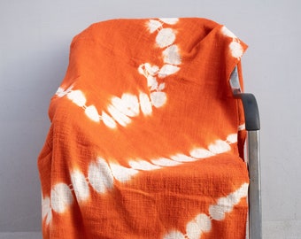Orange Tie Dye Cotton Throw Blanket with Fringes (52x72 Inch)
