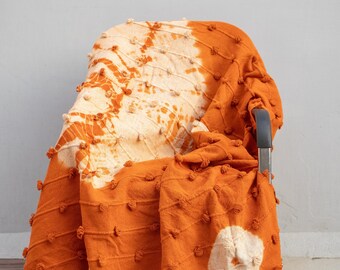 Orange Tie Dye Cotton Throw Blanket with Fringes (52x72 Inch)
