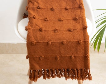 Rust Loops Hand Loom Chunky Woven Cotton Throw Blankets - Decorative Chunky Rust Throw Blanket 52x72 Inch Easter Sale