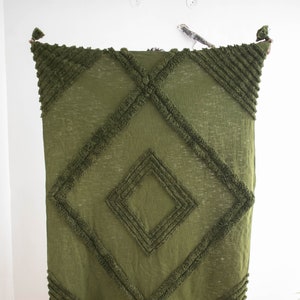 Dark Green Cotton Throw Blanket: Hand Loom Tufted, 52x72 Inch