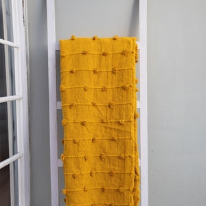 Turmeric Yellow Loops Hand Loom Chunky Woven Sofa Throw Blankets - Decorative Chunky Loops Blanket - Cotton Blanket 52x72 Inch