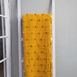 Turmeric Yellow Loops Hand Loom Chunky Woven Cotton Throw Blankets -  Yellow Blanket 52x72 Inch