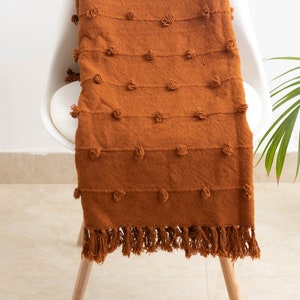 Rust Loops Hand Loom Chunky Woven Cotton Throw Blankets - Decorative Chunky Rust Orange Throw Blanket 52x72 Inch