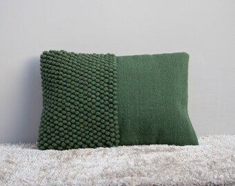 Hand Woven Olive Green Chunky Loops Pillow Cover: Boho Cushion