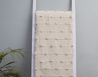 Natural Cotton Throw Blanket -  Hand Loomed Chunky Woven Loops Ac Warmer Blanket - 52x72 Inch