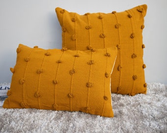 Mustard Cotton Hand Loom Chunky loops Pillow Cover | Mustard Throw Pillow Case, Handmade Cotton Cushion Cover