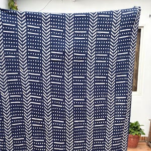 Blue Mud Cloth Throw Blanket | Block Printed Cotton Blanket | Fringed Blue Cotton Throw with Tassels