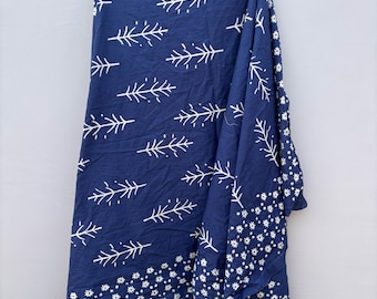Indigo Block Print Cotton Sarong – Lightweight Beach Wrap, 42x72 Handmade Cover Up Pareo