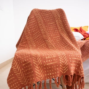 Rust Hand Block Print Throw Blanket