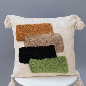 Hand Embroidered Tufted Pillow Cover: Boho Cotton Cushion Case