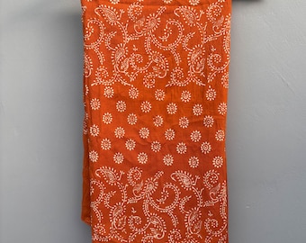 Hand Block Print Cotton Sarong – Orange Floral Paisley Beach Wrap, Indian Fabric Beach Cover-Up