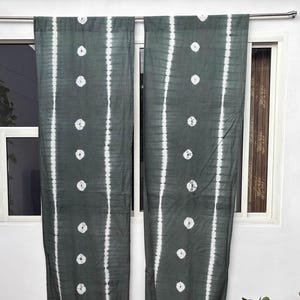 Handmade Gray Tie Dye Linen Curtains: Bohemian Semi Sheer Window Panels