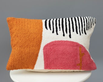 Boho Crewel Embroidered Lumber Pillow Cover: Handloom Cotton Cushion