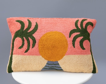 Crewel Embroidered Lumber Pillow Cover: Boho Cotton Cushion
