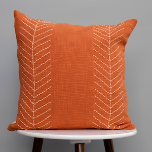 テラコッタの手刺繍コットン枕カバー：カンタクッション