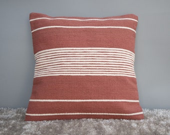 Funda de cojín de rayas de color óxido tejida a mano: almohada de algodón trenzado, 20x20
