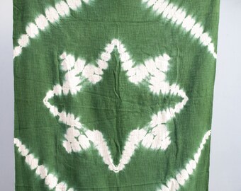 Green Tie Dye Throw Blanket: Handloom Cotton with Fringes (52x72 Inch)