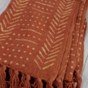 Rust Mud Cloth Cotton Blanket Block Printed Throw Blanket Rust Cotton Blanket with Fringes Tassels Fathers Day Sale image 5