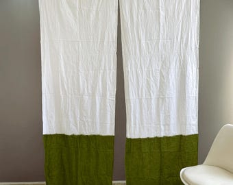 Handmade Linen Curtain Set: Green Dip-Dye Semi-Sheer Bohemian Panels