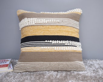 Hand-Loomed Cotton Wool Cushion Cover - Handwoven Stylish Pillow Cover  for Home Decor