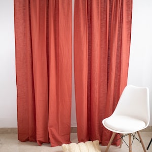 Brick Red Linen Curtains: Bohemian Semi Sheer Window Panels (Set of 2)