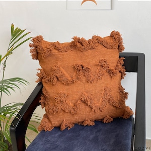 Rust Throw Cushion Cover, Cotton Fringes Cushion Cover , Housewarming Gift