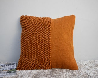 Burnt Orange Chunky Loops Pillow Cover: Handwoven Cotton Cushion Cover