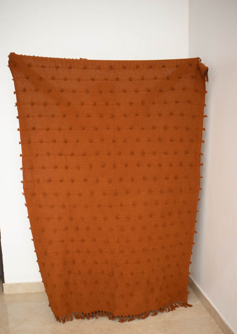 Rust Loops Hand Loom Chunky Woven Cotton Throw Blankets Decorative Chunky Rust Orange Throw Blanket 52x72 Inch image 4