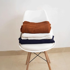 Linen Waffle Weave Throw Blanket: Natural Home Decor