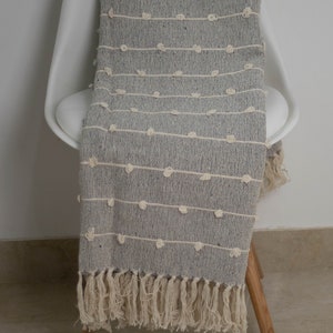 Hand Knitted Cotton Sofa Throw | Handloom Cotton Wool loops Throw Blanket | Grey Throw Blanket - Cotton Blanket - King Size Blanket
