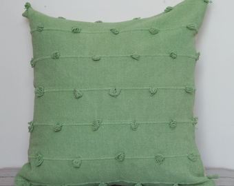 Natural Raw Cotton Hand Loom Woven Decorative Pillow Cover | Mint Green Cushion Cover | Rust Cushion Cover