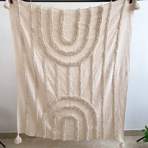 Rainbow Tufted Cotton Throw Blanket with Tassels