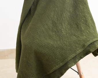 Deep Green Waffle Throw | Linen Waffle Blanket | Deep Green Waffle Weave Blanket - 50x60 inch , 50x72 inches