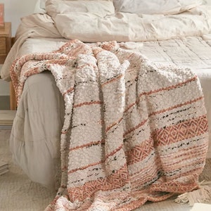 Hand Loom gestrickte Chenille Decke Baumwolle Chenille Acryl-Mischung, Elfenbein Rost Orange