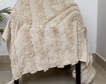 Hand Woven Cotton Tufted Throw Blanket with Fringes