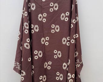 Brown Block Print Cotton Sarong – Lightweight Beach Wrap, Handmade Floral Cover Up, 42x72 Pareo