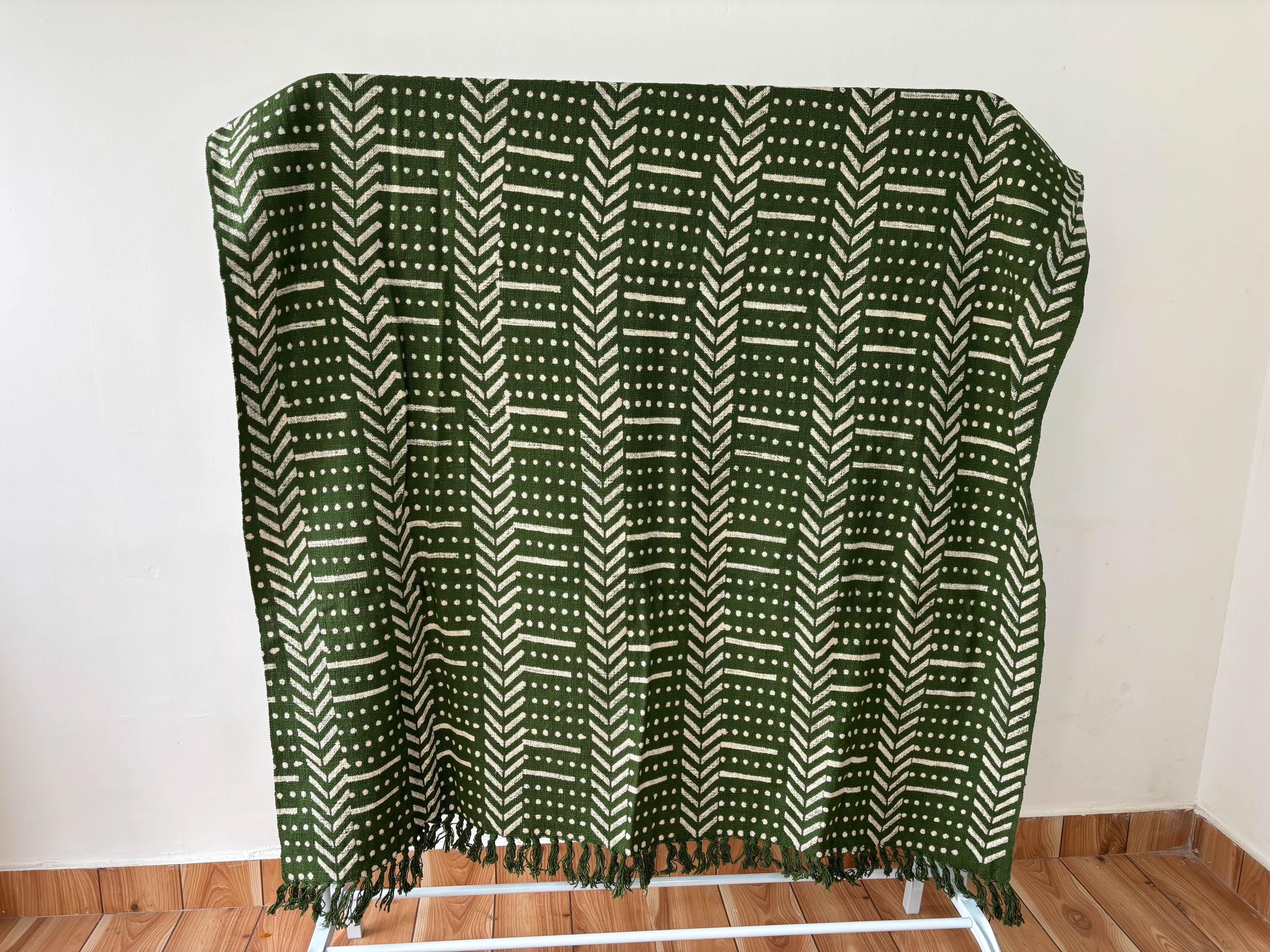 Rust Cotton Throw Blanket: Hand Block Printed Mud Cloth with Tassels