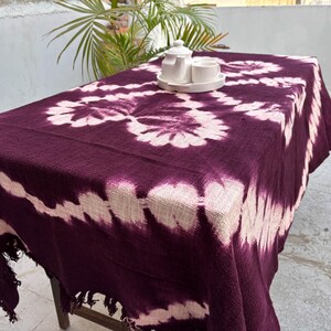 Handmade Wine Tie Dye Tablecloth: Pure Cotton Table Cover with Tassels