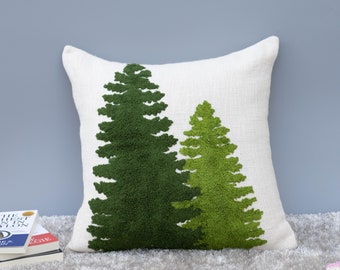 Christmas Tree Decorative Cushion Cover - Crewel Embroidery Pillow Cover -  Green cushion Cover