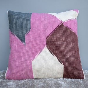 Handwoven Abstract Cotton Cushion Cover: Multicolor Boho Pillow