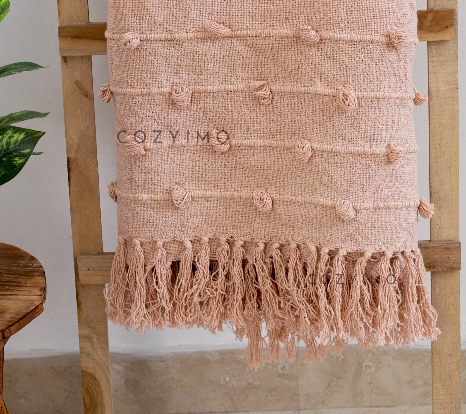 Blush Pink Loops Hand Loom Chunky Woven Throw Blankets Decorative