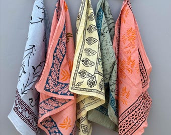 Organic Cotton Bandana Set of 5  | Handmade Block Print Bandanas for Women Men