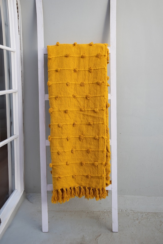 Turmeric Yellow Loops Hand Loom Chunky Woven Cotton Throw Blankets Decorative Chunky Loops Yellow Blanket 52x72 Inch Etsy UK