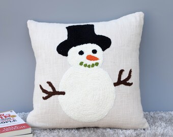 Christmas Pillow Cover Snowman Cushion Cover Crewel Embroidery Cushion Cover 20x20 18x18 Inches Etsy